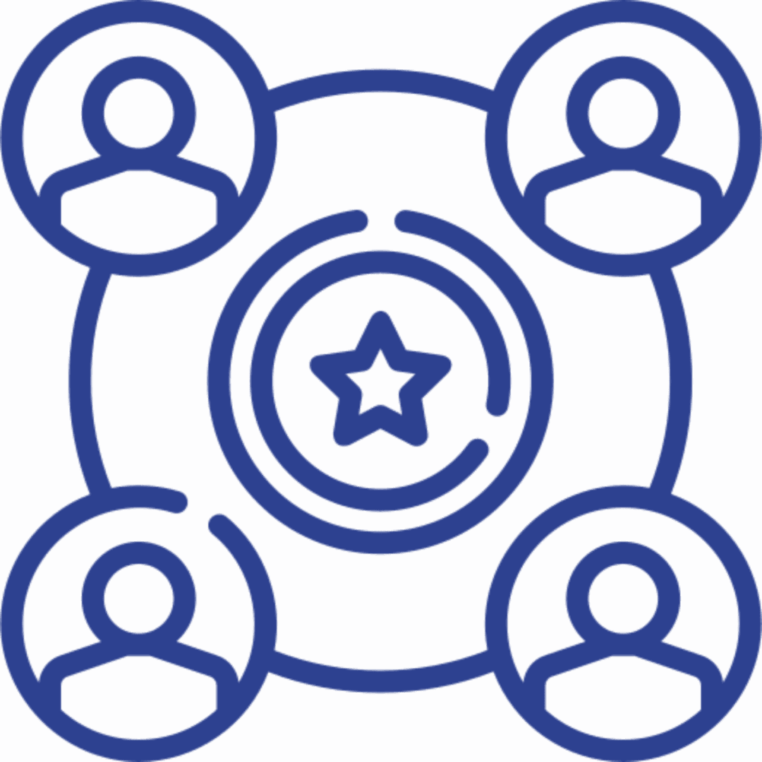 Connected people icons with central star symbol.