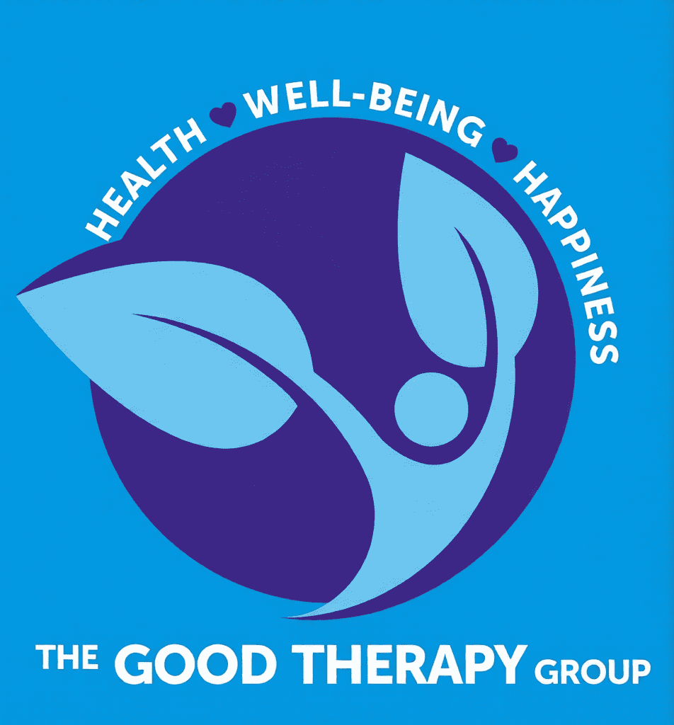 Abstract logo with leaves and person.