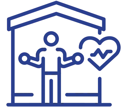 Person in house with heart monitor symbol.