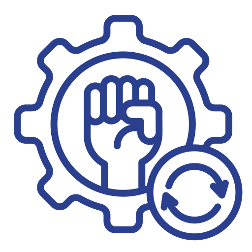Fist inside gear with refresh symbol.